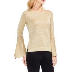 Long Sleeve Metallic Gold Vince Camuto Blouse with Beautiful Bell Sleeves